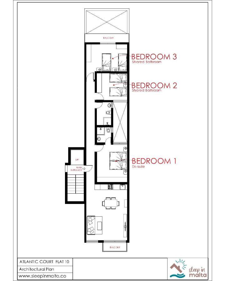 F10 Room 3, Private Room Two Single Beds Shared Bathroom In Shared Flat Msida Exterior foto